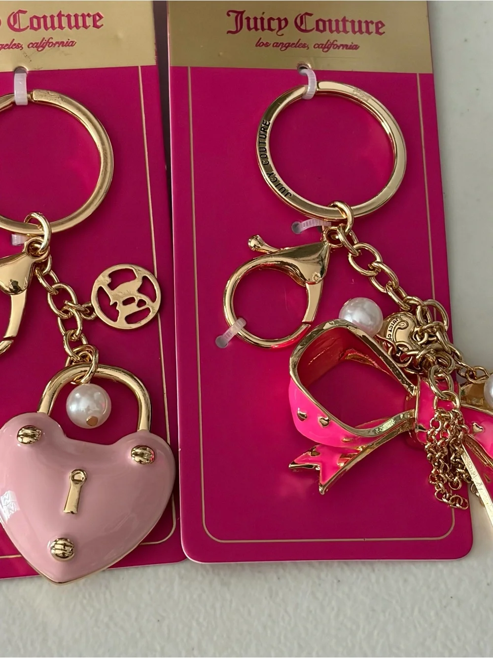 Juicy Couture Gold-tone Keychain Charm Trio with Pink Accents